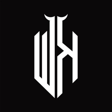 Siyah arkaplan üzerinde izole siyah ve beyaz tasarım şablonu olan WK Logo monogramı