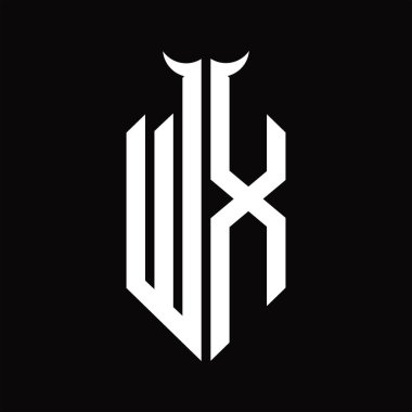 Siyah arkaplan üzerinde izole siyah ve beyaz tasarım şablonu olan WX logo monogramı