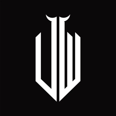 Siyah arkaplanda izole edilmiş siyah ve beyaz tasarım şablonu olan UW logo monogramı
