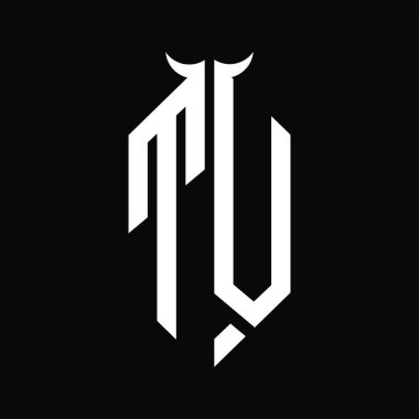 Siyah arkaplanda izole edilmiş siyah beyaz dizayn şablonu olan TV logosu monogramı