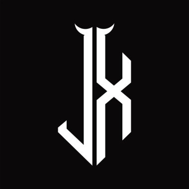 Siyah arkaplan üzerinde izole edilmiş siyah ve beyaz tasarım şablonu olan JX logo monogramı