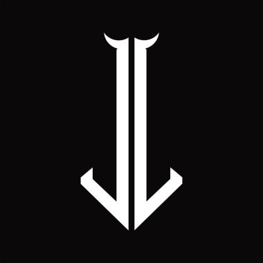 Siyah arkaplanda izole edilmiş siyah-beyaz tasarım şablonu olan logo monogramı