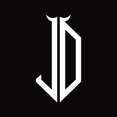 Siyah arkaplanda izole edilmiş siyah-beyaz tasarım şablonu olan logo monogramı