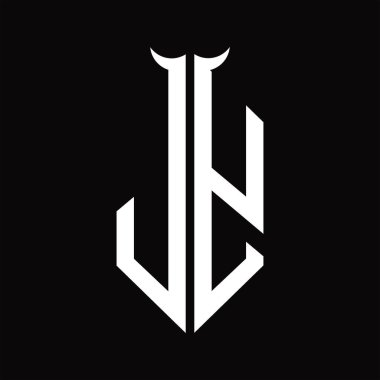 Korna şekilli JY logo monogramı siyah arkaplan üzerinde siyah ve beyaz tasarım şablonu