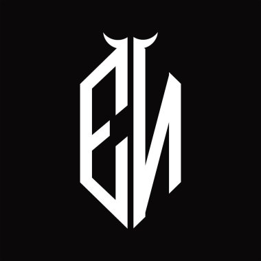 Siyah arkaplanda izole edilmiş siyah ve beyaz tasarım şablonu olan EN logo monogramı