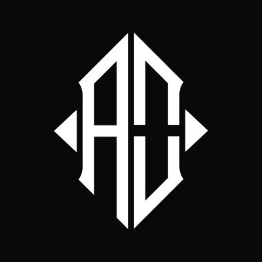 Kalkan şekilli AO Logo monogramı izole edilmiş siyah arkaplan tasarım şablonu