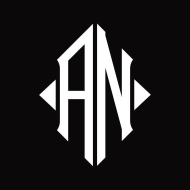 Kalkan şekli izole edilmiş siyah arkaplan tasarım şablonuna sahip bir logo monogramı