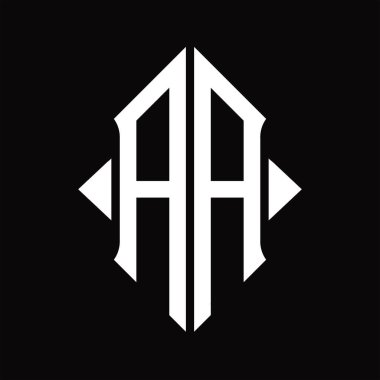 Kalkan şekilli AA logo monogramı izole edilmiş siyah arkaplan tasarım şablonu