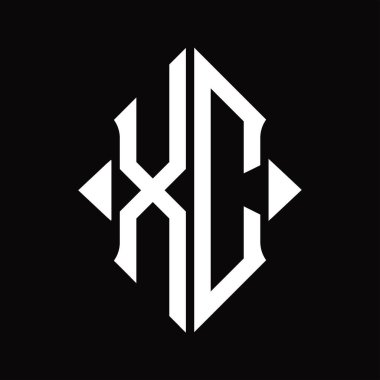 Kalkan şekilli XC logo monogramı izole edilmiş siyah arkaplan tasarım şablonu