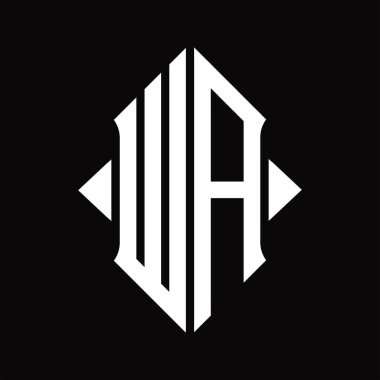 Kalkan şekli izole edilmiş siyah arkaplan tasarım şablonuna sahip WA Logo monogramı