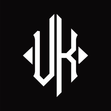 Kalkan şekilli VK logo monogramı izole edilmiş siyah arkaplan tasarım şablonu