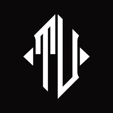 Kalkan şekilli TU logo monogramı izole edilmiş siyah arkaplan tasarım şablonu