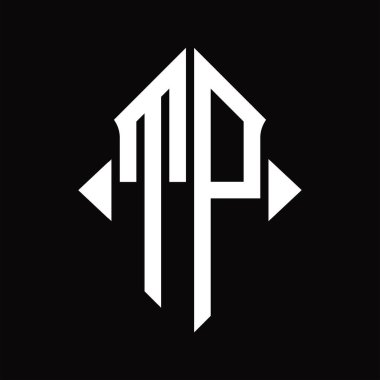 Kalkan şekilli TP Logo monogramı izole edilmiş siyah arkaplan tasarım şablonu