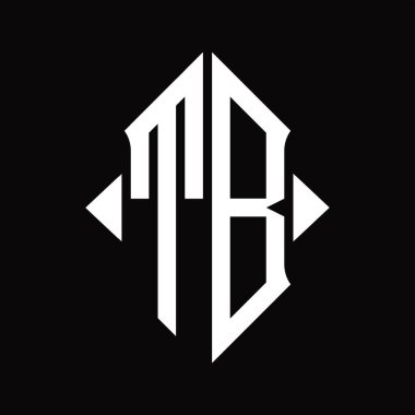 Kalkan şekilli TB logo monogramı izole edilmiş siyah arkaplan tasarım şablonu