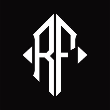 RF logo monogramı kalkan şekli izole edilmiş siyah arkaplan tasarım şablonu
