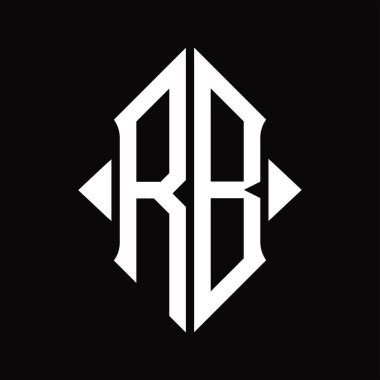 Kalkan şekilli RB logo monogramı izole edilmiş siyah arkaplan tasarım şablonu