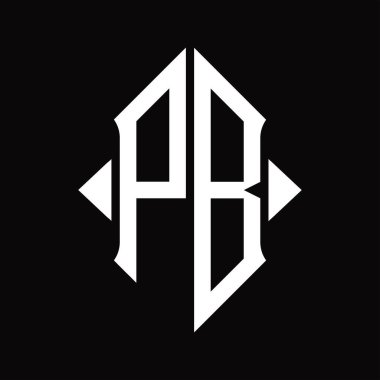 Kalkan şekilli PB logo monogramı izole edilmiş siyah arkaplan tasarım şablonu