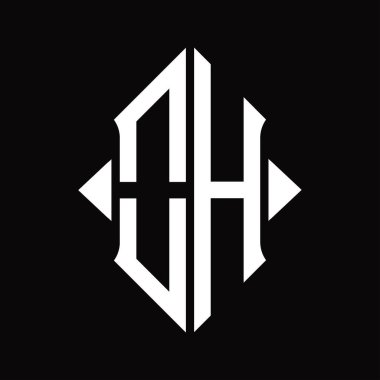 Kalkan şekilli OH logo monogramı izole edilmiş siyah arkaplan tasarım şablonu