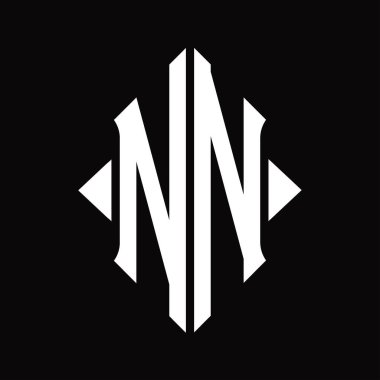 Kalkan şekilli NN logo monogramı izole edilmiş siyah arkaplan tasarım şablonu