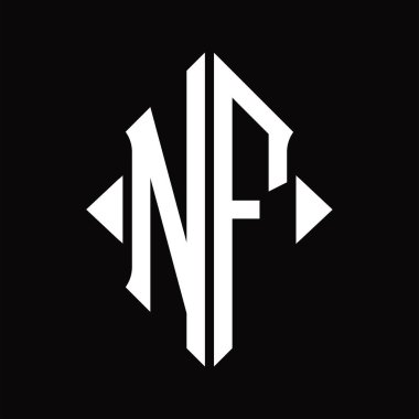 Kalkan şekli izole edilmiş siyah arkaplan tasarım şablonuna sahip NF logo monogramı