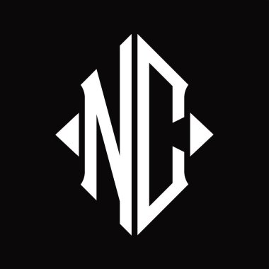 Kalkan şekilli NC logo monogramı izole edilmiş siyah arkaplan tasarım şablonu