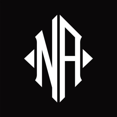 Kalkan şekli izole edilmiş siyah arkaplan tasarım şablonuna sahip NA Logo monogramı