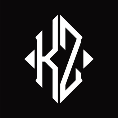 Kalkan şekilli KZ logo monogramı izole edilmiş siyah arkaplan tasarım şablonu