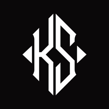Kalkan şekilli KS Logo monogramı izole edilmiş siyah arkaplan tasarım şablonu