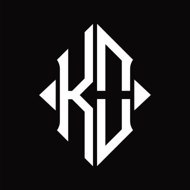 Kalkan şekilli KO Logo monogramı izole edilmiş siyah arkaplan tasarım şablonu