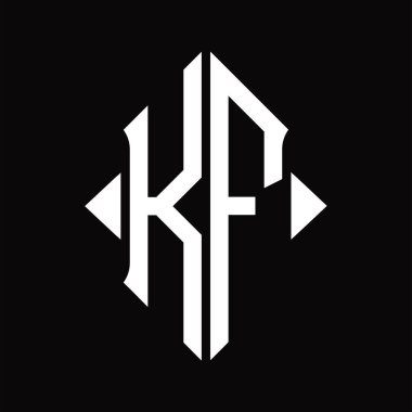 Kalkan şekilli KF logo monogramı izole edilmiş siyah arkaplan tasarım şablonu