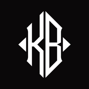 Kalkan şekilli KB logo monogramı izole edilmiş siyah arkaplan tasarım şablonu