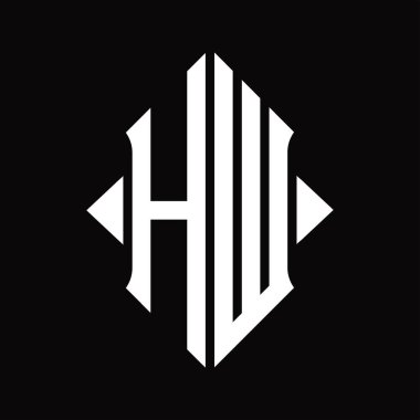Kalkan şekilli HW logo monogramı izole edilmiş siyah arkaplan tasarım şablonu