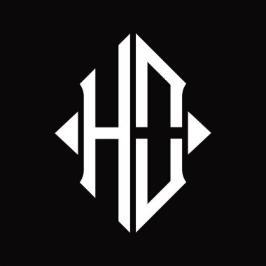 Kalkan şekilli HO logo monogramı izole edilmiş siyah arkaplan tasarım şablonu