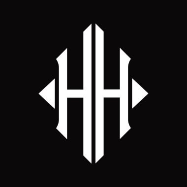Kalkan şekilli HH logo monogramı izole edilmiş siyah arkaplan tasarım şablonu