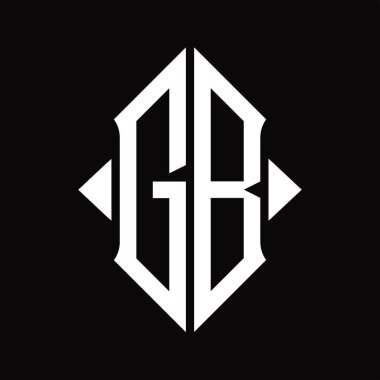 Kalkan şekilli GB logo monogramı izole edilmiş siyah arkaplan tasarım şablonu