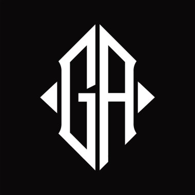 Kalkan şekilli GA logo monogramı izole edilmiş siyah arkaplan tasarım şablonu