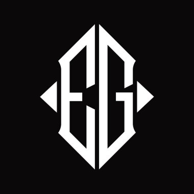 Kalkan şekilli EG logo monogramı izole edilmiş siyah arkaplan tasarım şablonu