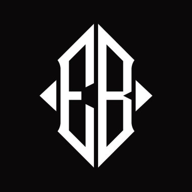 Kalkan şekilli EB logo monogramı izole edilmiş siyah arkaplan tasarım şablonu
