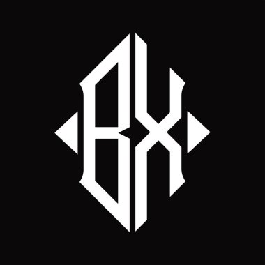 Kalkan şekilli BX logo monogramı izole edilmiş siyah arkaplan tasarım şablonu