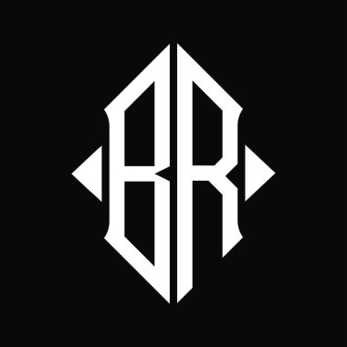Kalkan şekilli BR logo monogramı izole edilmiş siyah arkaplan tasarım şablonu