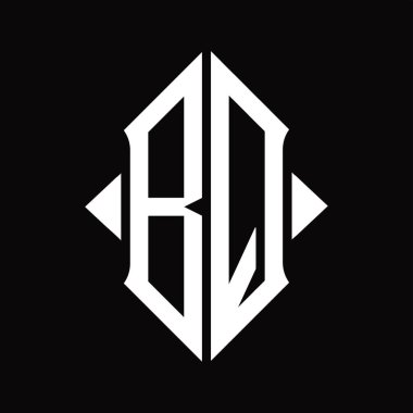 Kalkan şekli izole edilmiş siyah arkaplan tasarım şablonu içeren BQ logo monogramı