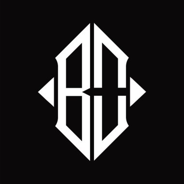 Kalkan şekilli BO Logo monogramı izole edilmiş siyah arkaplan tasarım şablonu