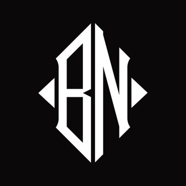 Kalkan şekilli BN logo monogramı izole edilmiş siyah arkaplan tasarım şablonu