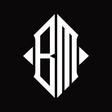 BM Logo monogramı kalkan şekli izole edilmiş siyah arkaplan tasarım şablonu