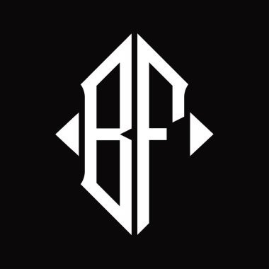 Kalkan şeklindeki BF Logo monogramı izole edilmiş siyah arkaplan tasarım şablonu