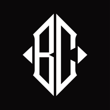 Kalkan şekilli BC Logo monogramı izole edilmiş siyah arkaplan tasarım şablonu