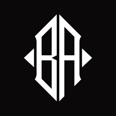 Kalkan şekilli BA logo monogramı izole edilmiş siyah arkaplan tasarım şablonu