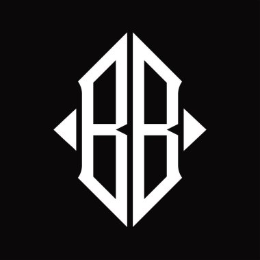 Kalkan şekilli BB logo monogramı izole edilmiş siyah arkaplan tasarım şablonu