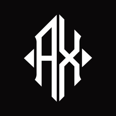 Kalkan şekli izole edilmiş siyah arkaplan tasarım şablonlu AX logo monogramı