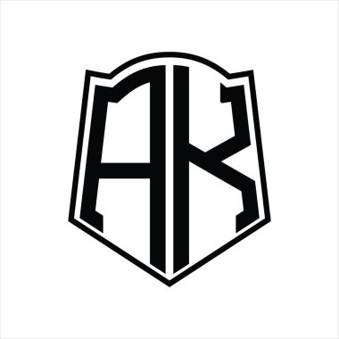 Beyaz arkaplanda izole edilmiş kalkan şekli tasarım şablonuna sahip logo monogramı